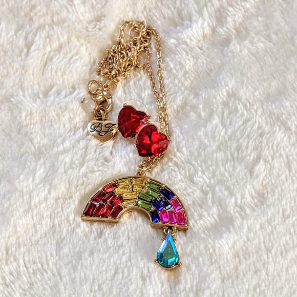 Betsey Johnson Jewelry - NWT Rainbow Charm Necklace & Heart Earring Set